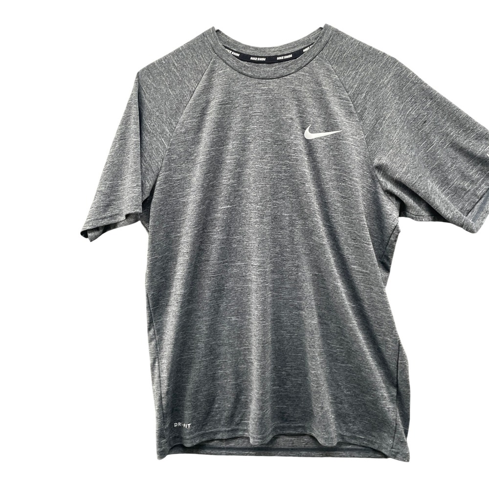 Nike Swim Dri-FIT Rash Guard Mens M Gray Heathered Short Sleeve UPF 40+